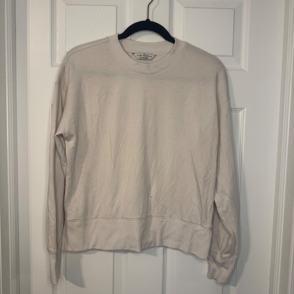 Alpine Design Womens Crewneck Sweatshirt Cream Drop Shoulder XS Long Sleeve